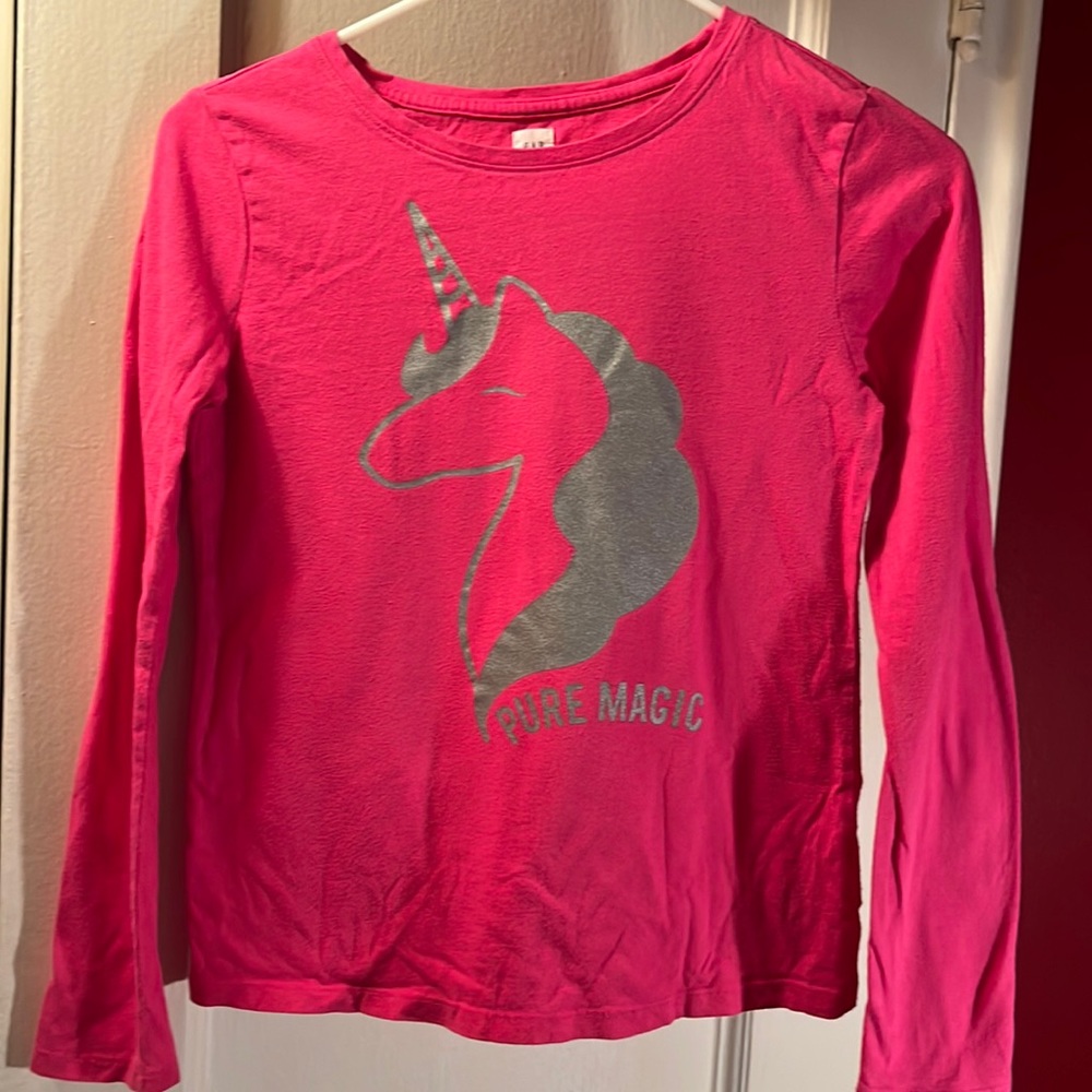 Pink Unicorn Pure Magic Long Sleeve Kids T-Shirt with Silver Unicorn Print